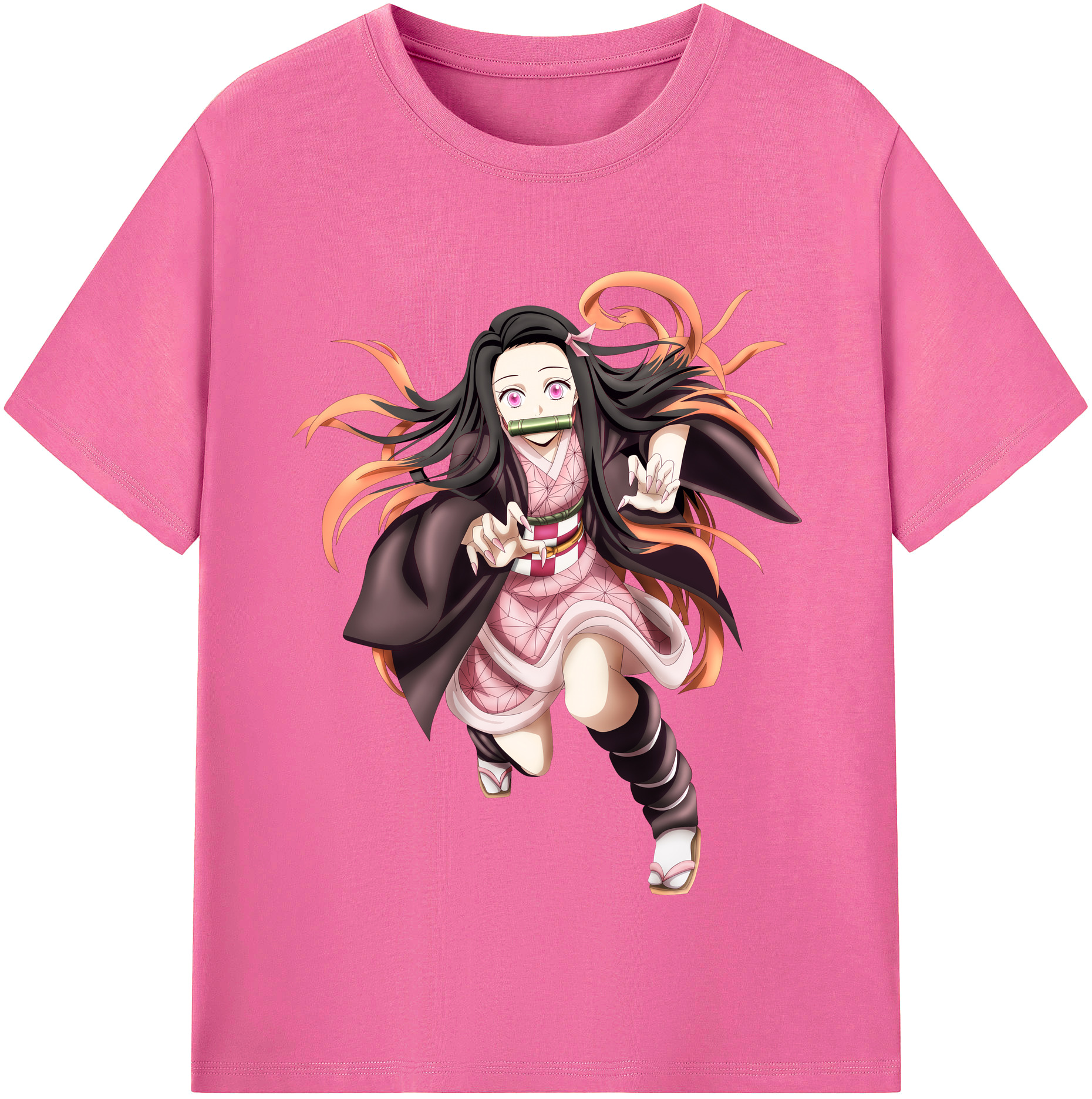 （画像用） 鬼滅の刃（きめつのやいば）竈門 禰󠄀豆子／かまど ねずこ Kamado Nezuko レディースカジュアルプリントTシャツ（綿100％）
